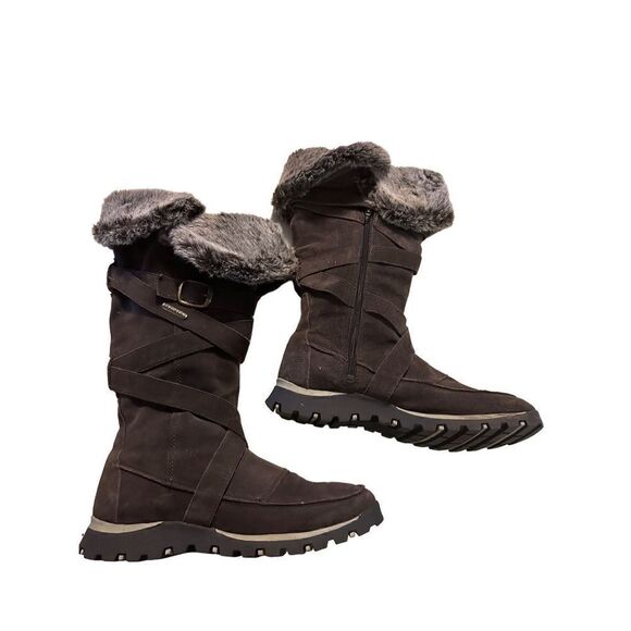 Skechers Womens Brown Suede Leather Faux Fur Accents Zip Up Pull On Boots Size 9 - Picture 1 of 9